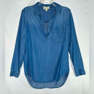 Cloth‎ & Stone Tunic Top Blue Chambray Long Sleeve High Low Hem  Sz S